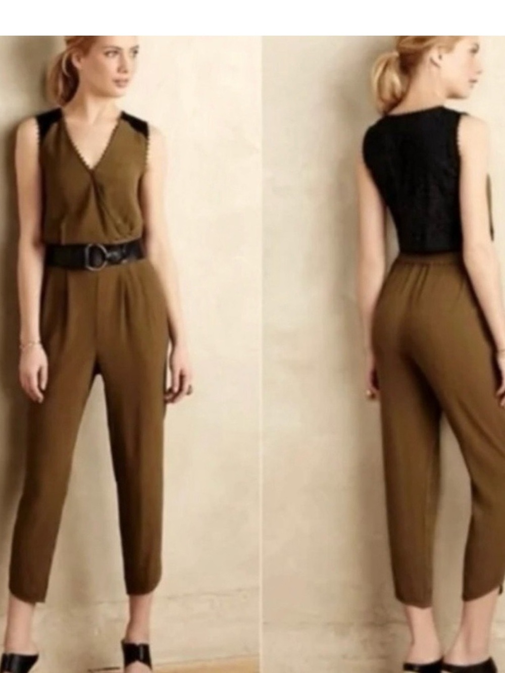 Leifsdottir Anthropologie Sani Lace Olive Jumpsuit Size 8